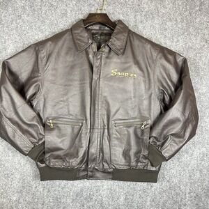 Snap-On Genuine Leather Jacket Mens XL Brown Full Zip Heavyweight Bomber